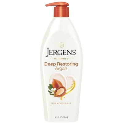 Immagine di Jergens Deep Restoring Argan Oil Moisturizing Body Lotion, 16.8 Ounce, Soothing Full Moisture, with Reviving and Vitamin E, Infused, Dermatologist Tested
