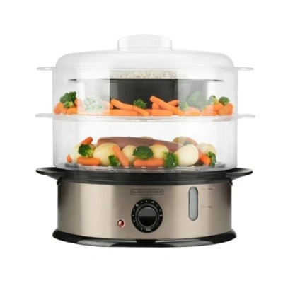 Immagine di BLACK + DECKER BXST800E Vaporiera, 800W, capacità 6,5L, 2 vassoi impilabili, senza BPA, accessori, facile da pulire, smontabile, timer