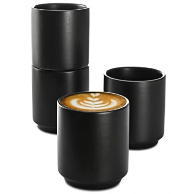 Immagine di Cosumy Set di 4 Tazze da Cappuccino in Ceramica Nera Design Impilabile Pareti Spesse Lavabile Lavastoviglie 200 ml