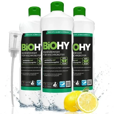 Immagine di BiOHY Detersivo per pavimenti robot di pulizia (3 bottiglie da 1l) + Distributore Concentrato tutti i e aspirazione (Wischroboter)