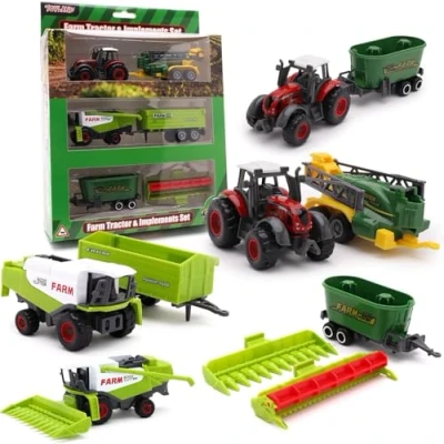 Immagine di Toyland® Confezione da 6 trattori agricoli e attrezzi in metallo pressofuso Circa 5 cm 4 modelli assortiti 1 scelto a caso