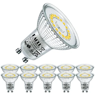 Immagine di EACLL Lampadine LED GU10 4.8W Equivalente a Alogena 75W, Pacco da 10, 585lm 4000K Luce Bianco Neutro, Faretti AC 230V senza Sfarfallio, Angolo Fascio 120 Spot, Non Dimmerabile Lampade Riflettore