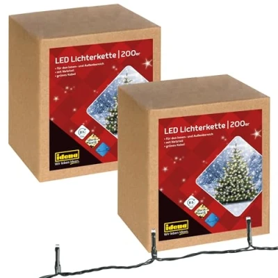Immagine di Idena 31869 2 pezzi luci fiabesche a LED con 200 in giallo oro, per esterni e interni, funzione timer 8 ore trasformatore, lunghezza 29,9 m, decorazioni di feste Natale