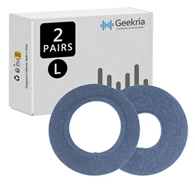 Immagine di Geekria 2 paia di copriauricolari in maglia, lavabili ed elastici, per cuffie sovrauricolari grandi, copertura antisudore caldo e comfort (L/blu)