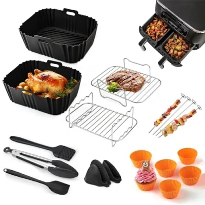 Immagine di accessori per friggitrice ad aria calda da 15 pezzi, a doppia zona Ninja AF300EU 7.6L, AF400EU 9.5L, Devology Cecotec 9L, Balter 8L