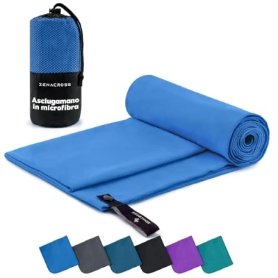 Immagine di Zenacross Asciugamano Palestra con Borsa per il Trasporto Microfibra a Rapida Asciugatura e Versatile Telo Taglie XXL 200 x 100 cm Blu