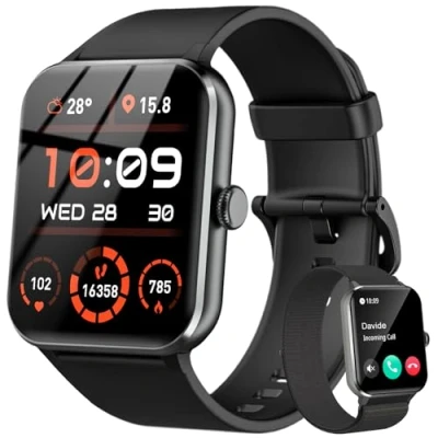 Immagine di Smartwatch Uomo Donna, Orologio Fitness con Chiamate ,100 Modalità Sportive, 1.85&quot; Smart Watch Monitor del SpO2/Sonno, 24H Cardiofrequenzimetro da Polso Tracker per iOS Android Smartphone