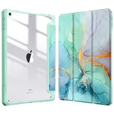 Immagine di FINTIE Custodia per iPad 10.2 Pollici 9a / 8a 7a Generazione (2021 2020 2019) [Built in Pencil Holder] Antiurto Sottile Case Posteriore Trasparente Cover con Auto Sveglia/Sonno, Emerald Marble