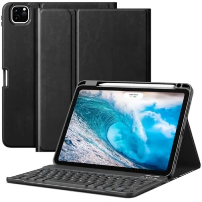 Immagine di MoKo Custodia con Tastiera per iPad Air 11 Pollici M2 2024, Folio Magic Staccabile e Portapenne 6a/ 5a/ 4a Gen. (2024/2022/2020), Layout Americano, Nero