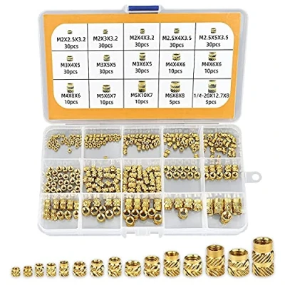 Immagine di 300pz Dado Inserto Filettato, Dadi Zigrinati con Filettatura Femmina Boccola Filettate in Ottone M2/M2.5/M3/M4/M5/M6 Pressione Inserti Filettati Boccole