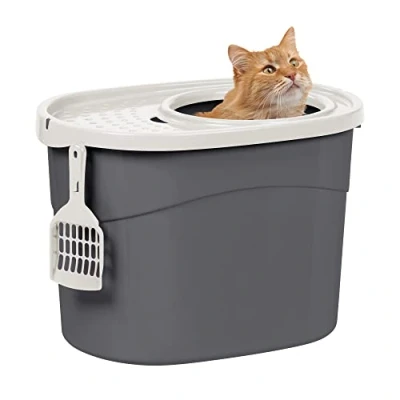 Immagine di Iris Ohyama Lettiera Per Gatti, Fino a 7kg, 1 Pala, Grigio, Ingresso Top, Cat Litter Trey, Chiuso, Gattini, Lato alto, Con cappuccio, Grande, Senza BPA, Profondo, Facile da pulire, TECL 20