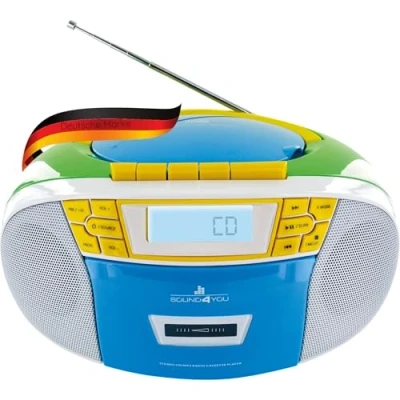 Immagine di SCHWAIGER 661644 Lettore CD con cassette e Radio MP3 Connessione USB FM Cuffie AUX Boombox Funzionamento a rete batteria Display portatile colorato