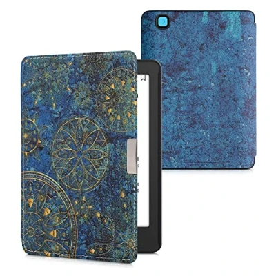 Immagine di kwmobile Custodia eReader Compatibile con Kobo Aura Edition 2 Cover eBook Reader Flip Case giallo/blu scuro Mandala Dorato