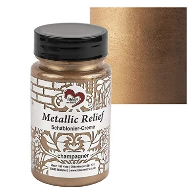 Immagine di Ideen mit Herz Crema per stencil in rilievo metallizzato, pasta strutturale fine, colore stencil, 90 ml, a base d&#039;acqua (champagne)
