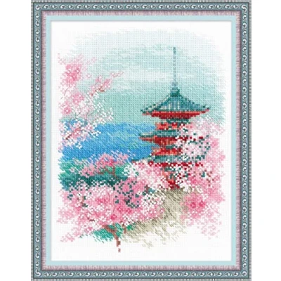 Immagine di RIOLIS Sakura. Pagoda Set Punto Croce, Cotone, Multicolore, 18 x 24 cm