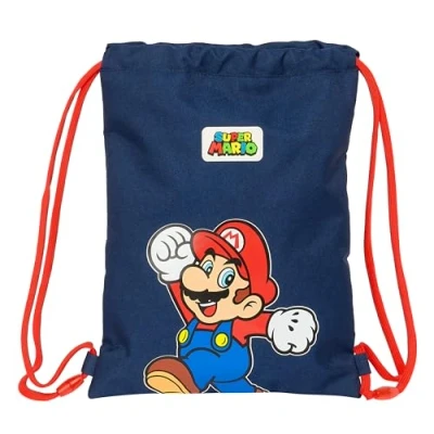 Immagine di SUPER MARIO WORLD Zaino a sacco piatto, per bambini, ideale bambini di diverse età, comodo e versatile, qualità resistenza, 26 x 34 cm, colore Blu navy, Estándar, Casual
