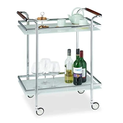 Immagine di Relaxdays Carrello da Servizio, Carrellino Portavivande con 2 Ripiani, a Vista, Elegante, Acciaio Cromato, Argento, 85 x 66 43 cm