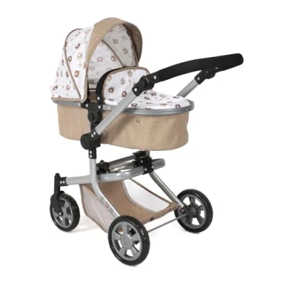 Immagine di Bayer Chic 2000 passeggino per bambole Mika, combinato 2 in 1 bambini dai 4 agli 8 anni, fino a 52 cm, orsetti beige