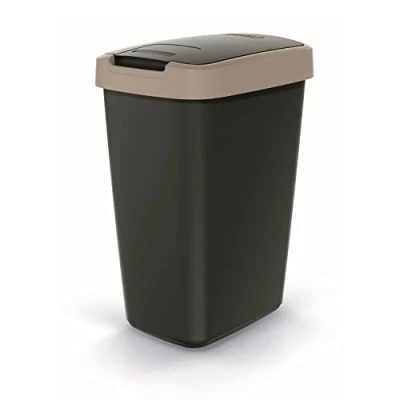 Immagine di Keden Compacta Q Pattumiera con coperchio basculante e pieghevole, in plastica, 12 l, colore: Nero/Marrone chiaro