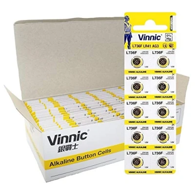 Immagine di Vinnic Confezione di 10 pile alcaline a bottone l736 F/LR41/AG3, 1,5 V