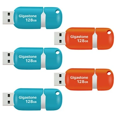 Immagine di Gigastone 128 GB Chiavetta USB 2.0, Confezione da 5, V10 Serie, Unità Flash Retrattili per PC Laptop MacBook Computer, Compatibile con Windows Mac Linux, Colore Misto Rosso Turchese