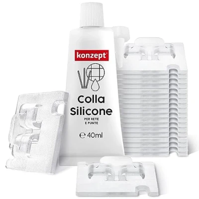 Immagine di KONZEPT Set di 20 Ganci con Adesivo Super Forte da 40 ml per La Rete Protezione Gatti sul Balcone, Installazione Senza Foratura, Colore Grigio