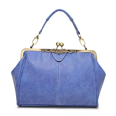 Immagine di YOUNXSL Borsa da Donna Retrò in Pelle PU a Tracolla Vintage con Chiusura Bacio Per le Signore Blu