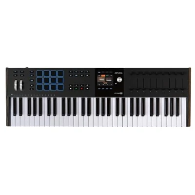 Immagine di Arturia KeyLab 61 MK3 tastiera controller MIDI Nero per produzione musica, software tutto in uno tasti, 9 encoder, fader, 1 ruota di modulazione, Pitch Bend, 12 pad