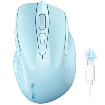 Immagine di TECKNET Mouse Bluetooth Ricaricabile, Multi dispositivo Wireless Silenzioso (Tri Mode: BT 5.0/3.0 + 2.4G), 4800 DPI Ergonomico Portatile per Laptops, Mac OS, Android, Windows