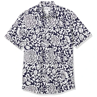 Immagine di Amazon Essentials Camicia in Popeline a Maniche Corte Regular Fit Uomo, Nero Bianco Floreale, S