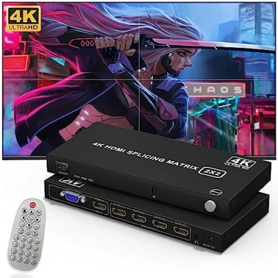 Immagine di controller Video a parete 2X2 4K HDMI Wall Processor TV Controller, display 4 canali di giunzione con telecomando per schermi in 1