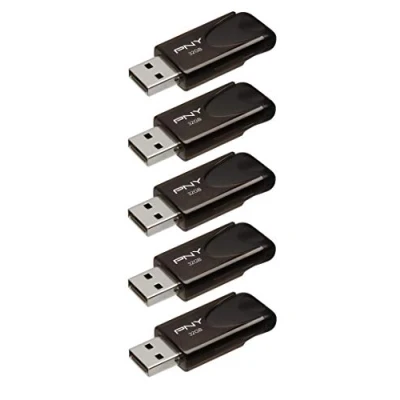 Immagine di PNY Set da 5 Unità Flash Attaché 4 USB 2.0 con Cappuccio Scorrevole, Nero, 5x32 GB