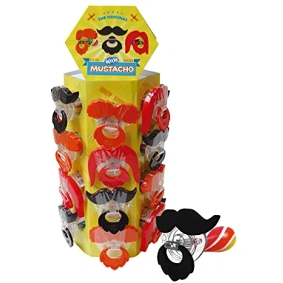Immagine di WOM Mustacho, Lecca a Forma di Baffi, Multicolore al Gusto Fragola e Ciliegia, Espositore da 24 Unità Caramelle 15 grammi