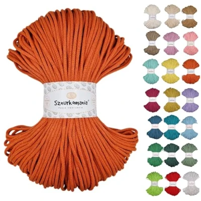 Immagine di Cordoncino di cotone intrecciato 3 mm 100 m, 46 colori, corda macramè, filato alta qualità, Sznurkomania (zucca)