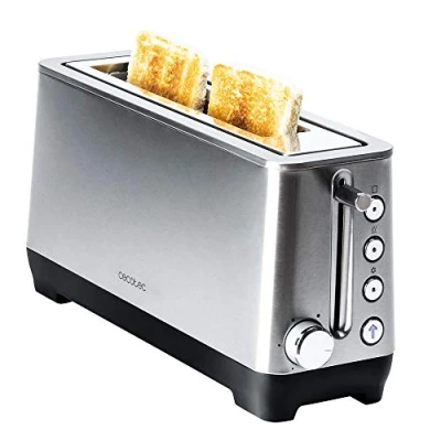 Immagine di Cecotec Tostapane Vertical BigToast Extra, Acciaio Inossidabile con 1 fessura lunga extra larga, 2 fette e 1100 W, 6 livelli di potenza