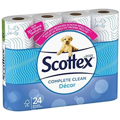 Immagine di SCOTTEX Classic Décor Carta igienica a 2 strati (24 rotoli), morbida e resistente, soluzione 3 in 1