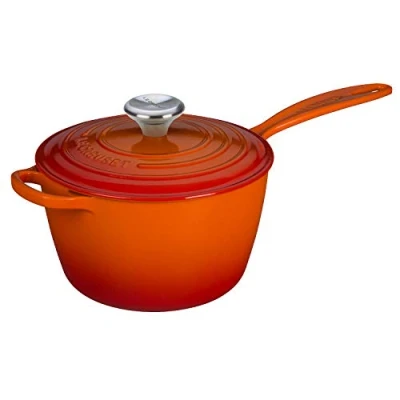 Immagine di le Creuset Casseruola manico lungo in ghisa vetrificata e pomolo acciaio inox, Rotonda, 2.5 l, Diametro 20 cm, Adatta a Tutte Fonti di Calore, Incl. Induzione, 3.612 kg, Arancione, 21181200902430