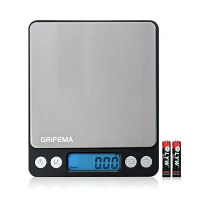 Immagine di GRIFEMA bilancia da cucina Digitale Funzione Tara Bilance Alimenti Elettronica con Piattaforma in Acciaio Inossidabile per Pesa Cibo, Alta Precisione 0.1g a 500g, Display LCD