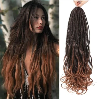 Immagine di DT CHERYL Loose Wave Dreadlocks 24 Inch 10 Strands Double Ended Dreadlock Extensions With French Curly Ends, 0.6CM Thin Synthetic DE for Women (1B/30#, Strands)