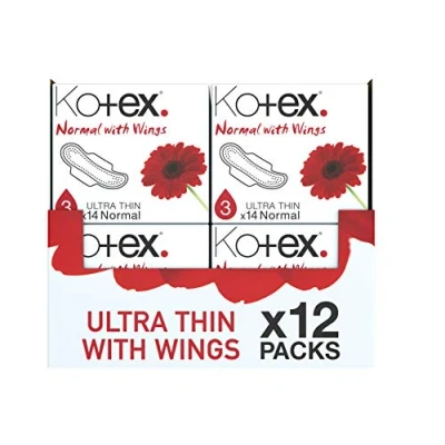 Immagine di HUGGIES Kotex assorbenti igienici ultra sottili con ali, normali Plus, 12 confezioni da 14 (168 in totale)