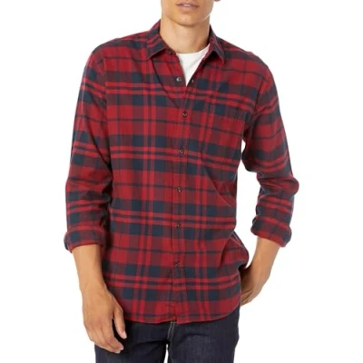 Immagine di Amazon Essentials Camicia in Flanella a Maniche Lunghe (Disponibile Taglie Extra Forti) Uomo, Rosso Motivo Scozzese, M