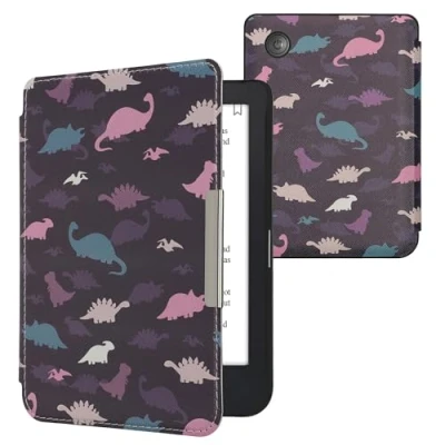 Immagine di kwmobile Custodia eReader Compatibile con Kobo Clara 2E Cover eBook Reader Flip Case viola/giallo/blu Dinosauri
