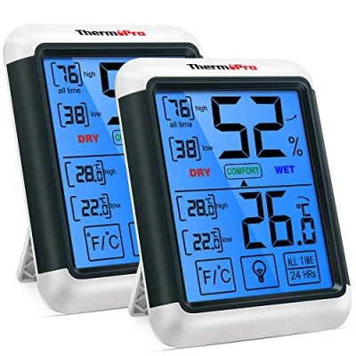 Immagine di ThermoPro TP55 2 Pezzi Termometro Igrometro Digitale da Interno per Casa Misuratore di umidità e Temperatura Ambiente Termoigrometro Professionale con Schermo Touchscreen Retroilluminazione