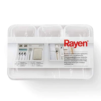 Immagine di Rayen, Bianco Vassoi modulari per cassetti 8 u, Medidas x 7,5 4,5 cm. / 3, 3 4, 2 uds.: 23,5 16 cm, 8x7,5X 4,5cm/23,3x8x4,5 cm/23,5x16x4,5cm