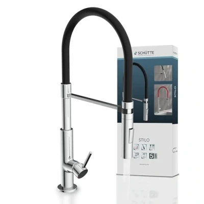 Immagine di SCHÜTTE 79180 doccetta Estraibile, Girevole a 360 Gradi per Cucina, Rubinetto Miscelatore monocomando in Cromo/Nero