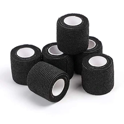 Immagine di STIGMA 6 pz monouso copertura per impugnatura del tatuaggio, Nastro adesivo elastico autoadesivo macchinetta da tatuaggio Nero(2 &quot;x 5 iarde)