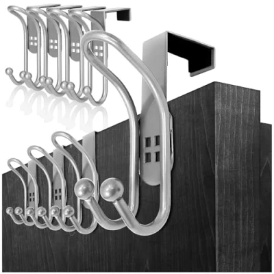 Immagine di com four® 8X Ganci per Porte Appendiabiti Doppi con Protezione in Schiuma Ante di Camere e Armadi Appendere Senza Forare Porta Asciugamani Giacca