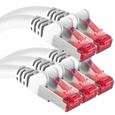 Immagine di 1aTTack.de cavo di rete CAT6, 5 x 1 m, schermatura CAT.6, RJ45, patch Ethernet, DSL, LAN, router switch modem feld, bianco, pezzi