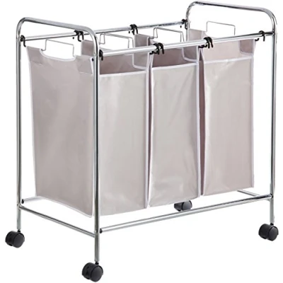 Immagine di Amazon Basics Rettangolare Carrello raccogli biancheria con 3 sacchi, Grigio