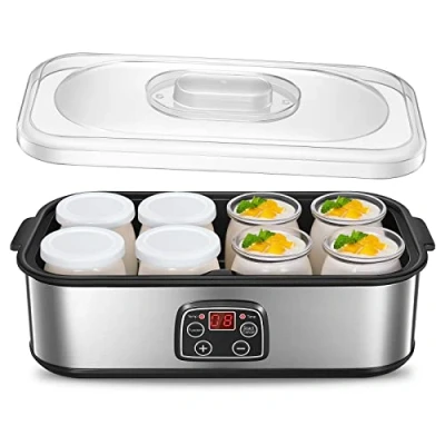 Immagine di Yogurtiera Elettrica con LCD Display, Fohere 8 Vasetti da 180 ml in Vetro, Timer 48 Ore e Controllo Costante Della Temperatura, BPA Free, Macchina Yogurt Vegano Senza Lattosio